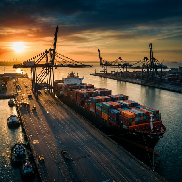ميناء تجاري عند الشروق